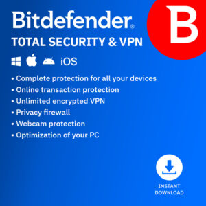 Bitdefender Total Security 2024 | 10 Devices 1 Year Subscription | with Premium VPN (unlimited) | Windows/Mac/iOS/Android | Activation Code by Email